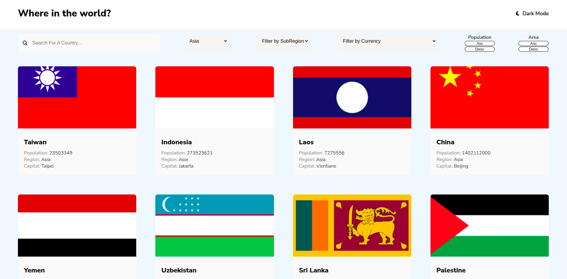 Screenshot of Rest Countries project