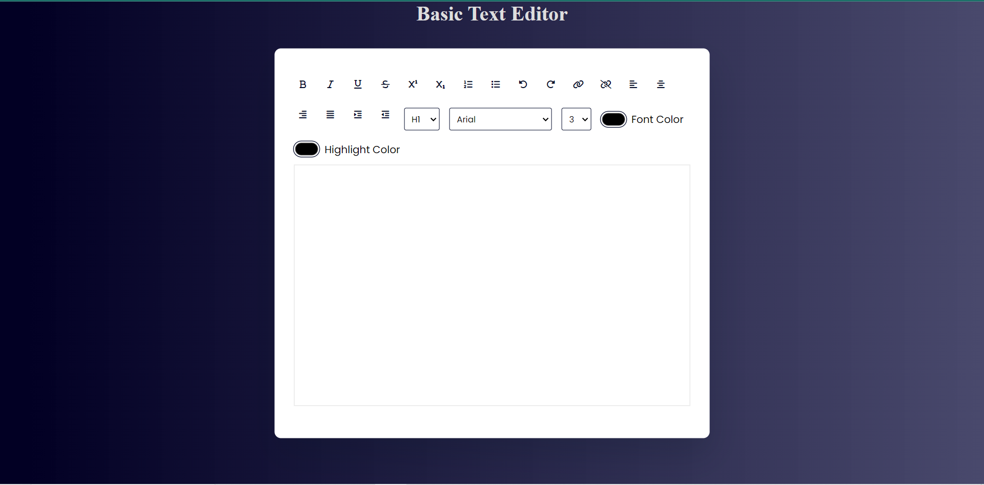 Screenshot of Basic text editor project
